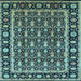 Square Machine Washable Oriental Light Blue Industrial Rug, wshurb3093lblu