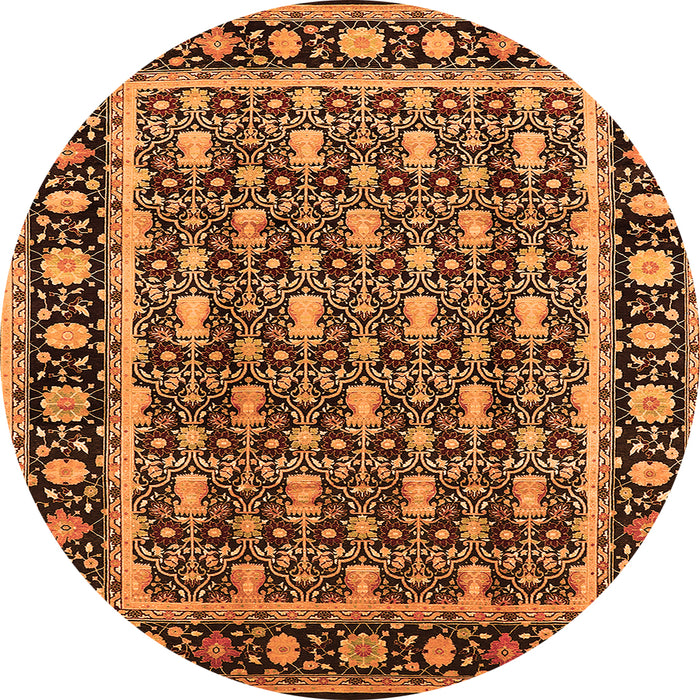 Round Machine Washable Oriental Orange Industrial Area Rugs, wshurb3093org