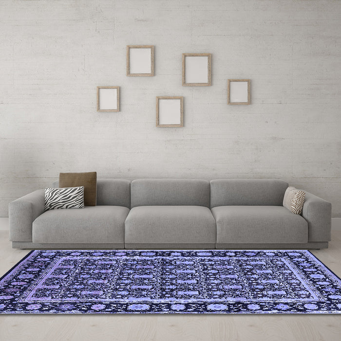 Machine Washable Oriental Blue Industrial Rug in a Living Room, wshurb3093blu