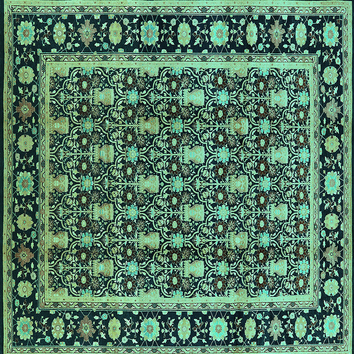 Square Machine Washable Oriental Turquoise Industrial Area Rugs, wshurb3093turq