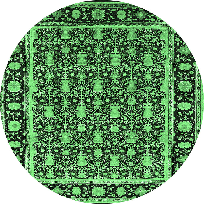 Round Machine Washable Oriental Emerald Green Industrial Area Rugs, wshurb3093emgrn