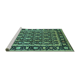 Sideview of Machine Washable Oriental Turquoise Industrial Area Rugs, wshurb3093turq