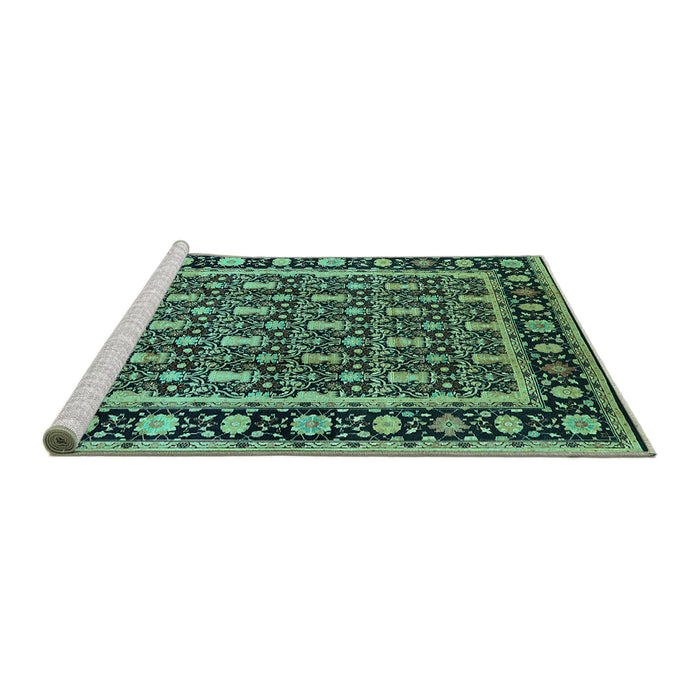 Sideview of Machine Washable Oriental Turquoise Industrial Area Rugs, wshurb3093turq