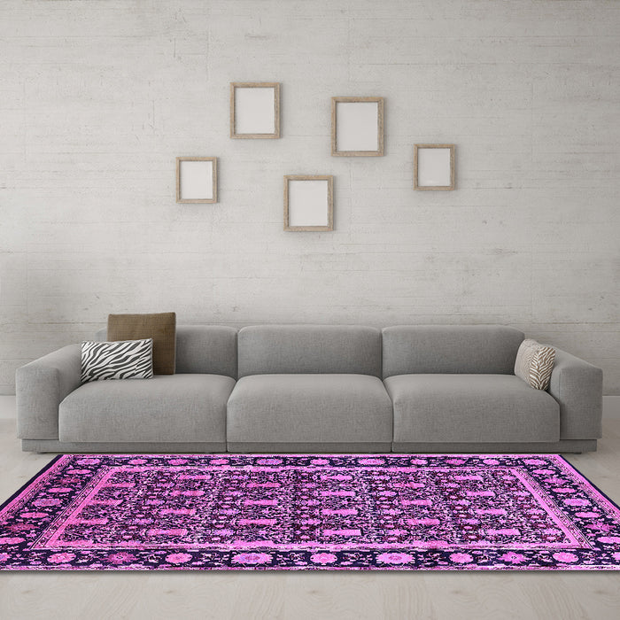 Machine Washable Oriental Purple Industrial Area Rugs in a Living Room, wshurb3093pur