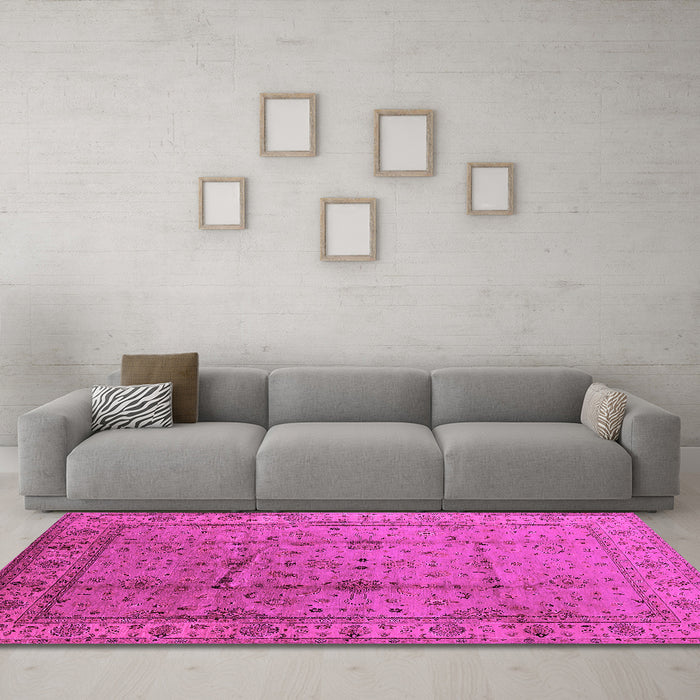Machine Washable Oriental Pink Industrial Rug in a Living Room, wshurb3094pnk