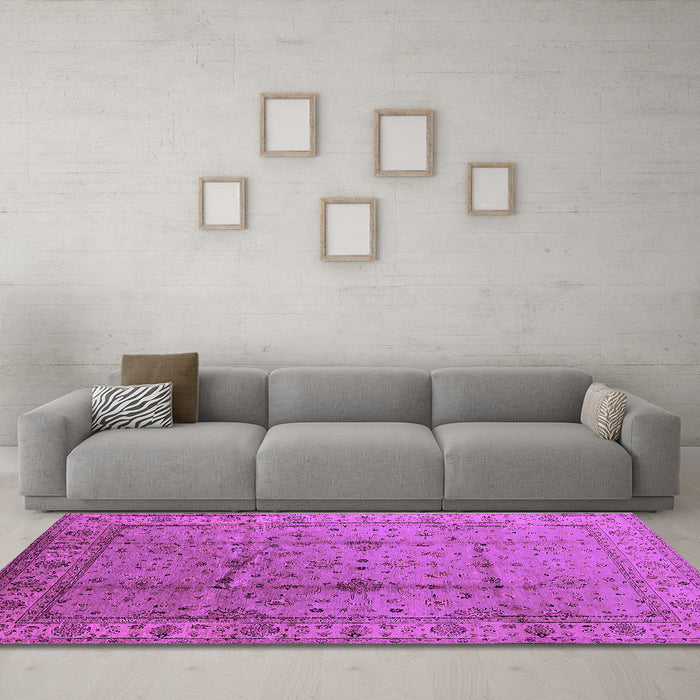Machine Washable Oriental Purple Industrial Area Rugs in a Living Room, wshurb3094pur