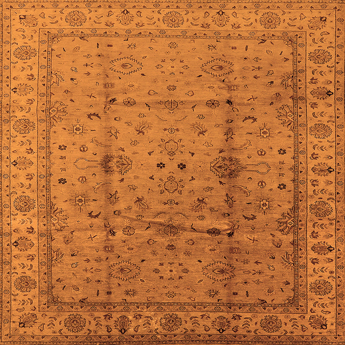 Square Machine Washable Oriental Orange Industrial Area Rugs, wshurb3094org