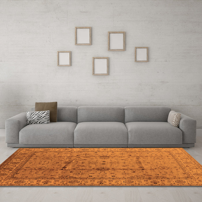 Machine Washable Oriental Orange Industrial Area Rugs in a Living Room, wshurb3094org