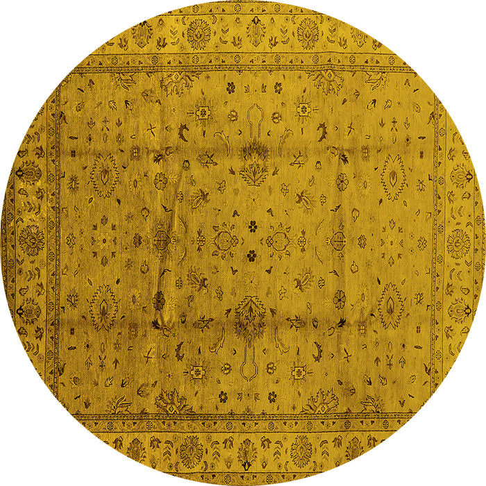 Round Machine Washable Oriental Yellow Industrial Rug, wshurb3094yw
