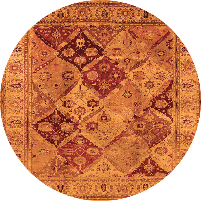 Round Machine Washable Oriental Orange Industrial Area Rugs, wshurb3095org