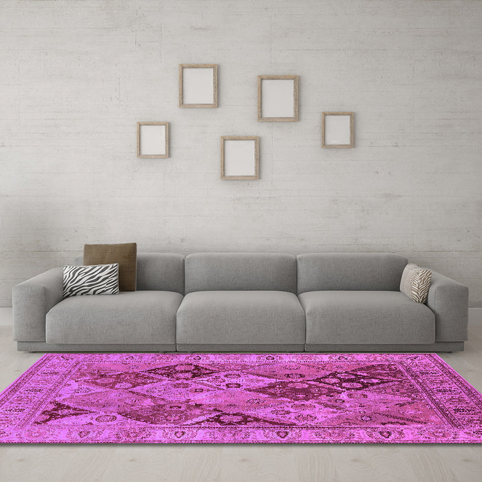 Machine Washable Oriental Purple Industrial Area Rugs in a Living Room, wshurb3095pur