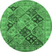 Round Machine Washable Oriental Emerald Green Industrial Area Rugs, wshurb3095emgrn