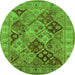 Round Machine Washable Oriental Green Industrial Area Rugs, wshurb3095grn