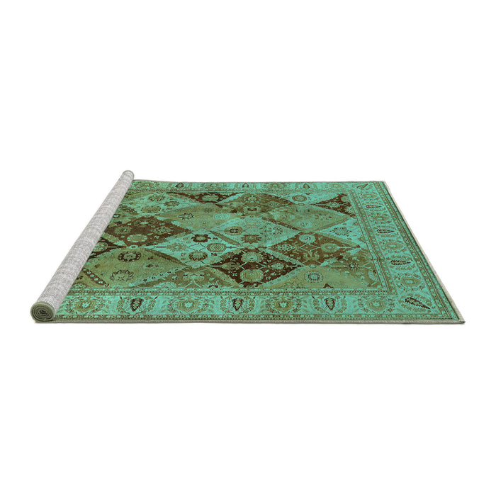 Sideview of Machine Washable Oriental Turquoise Industrial Area Rugs, wshurb3095turq