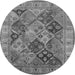 Round Machine Washable Oriental Gray Industrial Rug, wshurb3095gry