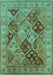 Machine Washable Oriental Turquoise Industrial Area Rugs, wshurb3095turq