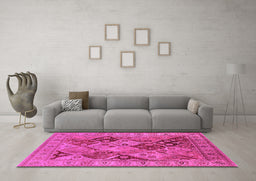 Machine Washable Oriental Pink Industrial Rug in a Living Room, wshurb3095pnk