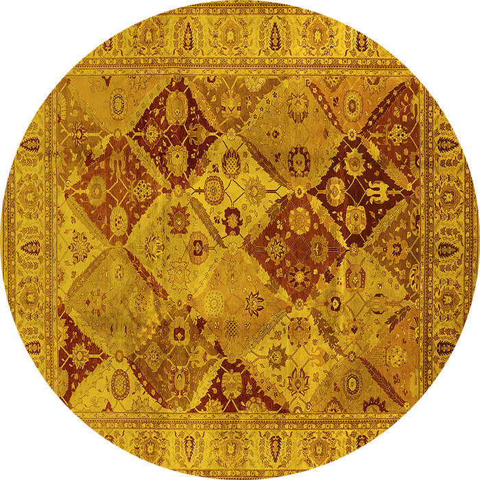 Round Machine Washable Oriental Yellow Industrial Rug, wshurb3095yw
