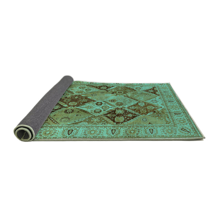 Sideview of Oriental Turquoise Industrial Rug, urb3095turq