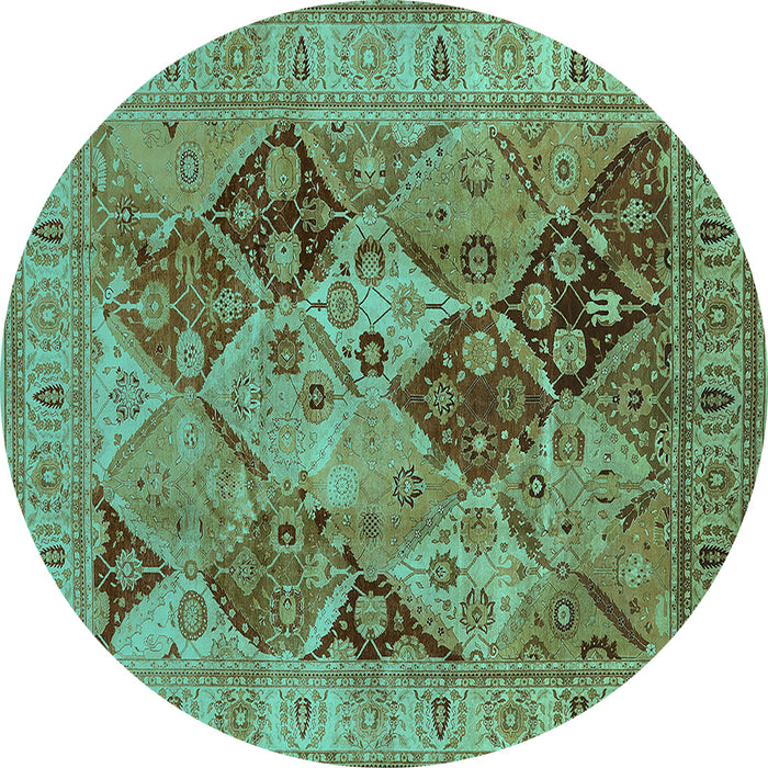 Round Oriental Turquoise Industrial Rug, urb3095turq