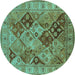 Round Oriental Turquoise Industrial Rug, urb3095turq