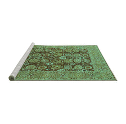 Sideview of Machine Washable Oriental Turquoise Industrial Area Rugs, wshurb3096turq