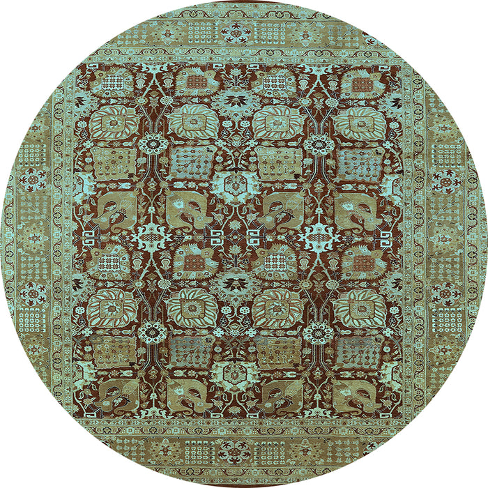 Round Machine Washable Oriental Light Blue Industrial Rug, wshurb3096lblu
