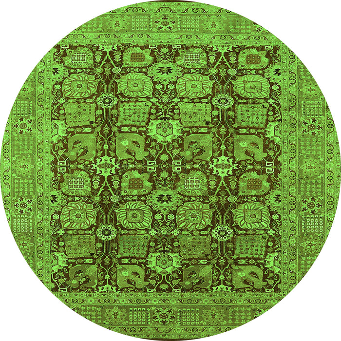 Round Machine Washable Oriental Green Industrial Area Rugs, wshurb3096grn