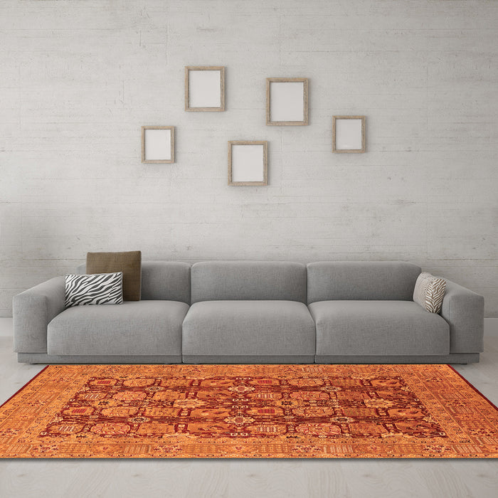 Machine Washable Oriental Orange Industrial Area Rugs in a Living Room, wshurb3096org