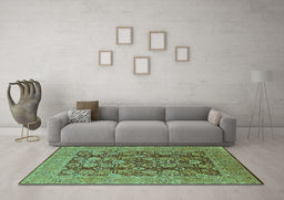 Machine Washable Oriental Turquoise Industrial Area Rugs in a Living Room,, wshurb3096turq