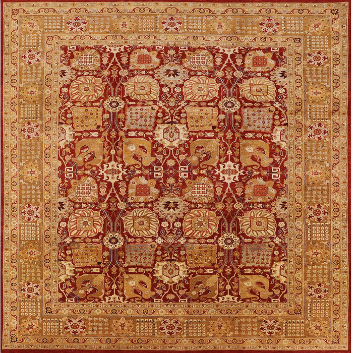 Square Mid-Century Modern Orange Oriental Rug, urb3096