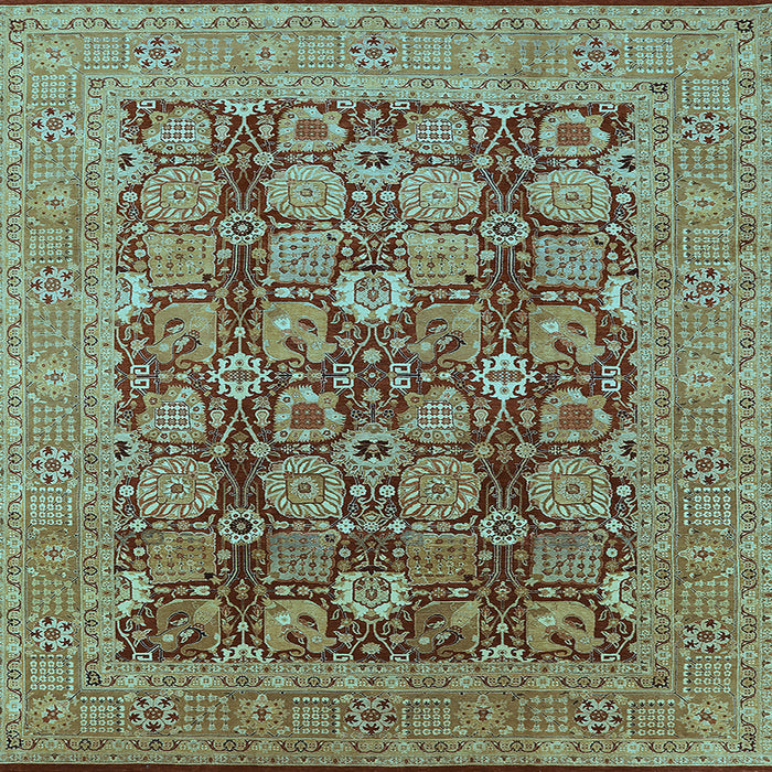 Square Machine Washable Oriental Light Blue Industrial Rug, wshurb3096lblu