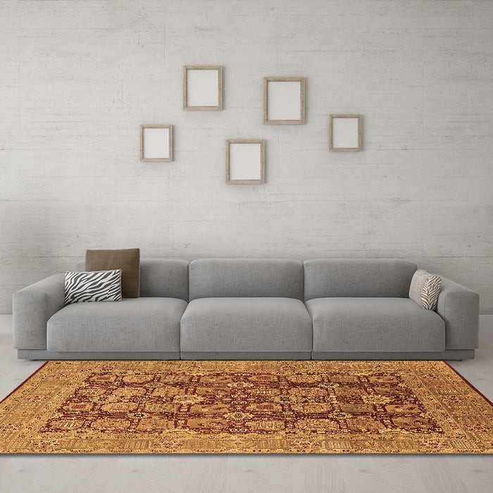 Machine Washable Oriental Brown Industrial Rug in a Living Room,, wshurb3096brn