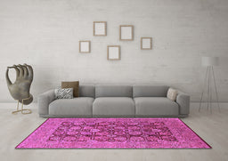 Machine Washable Oriental Purple Industrial Area Rugs in a Living Room, wshurb3096pur