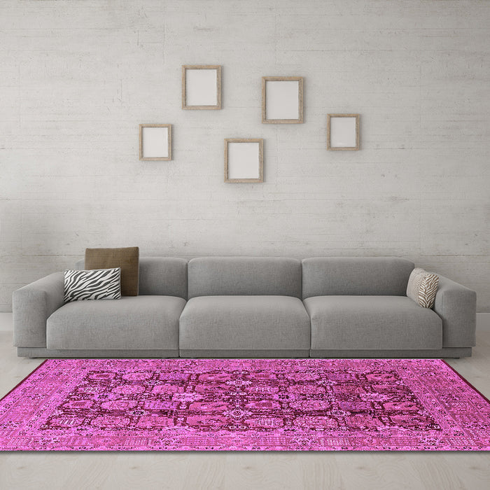 Machine Washable Oriental Purple Industrial Area Rugs in a Living Room, wshurb3096pur