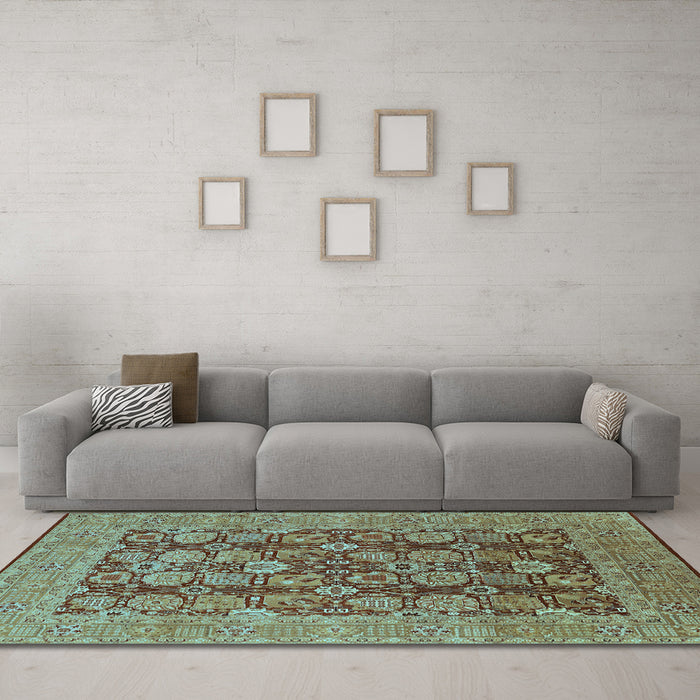 Machine Washable Oriental Light Blue Industrial Rug in a Living Room, wshurb3096lblu