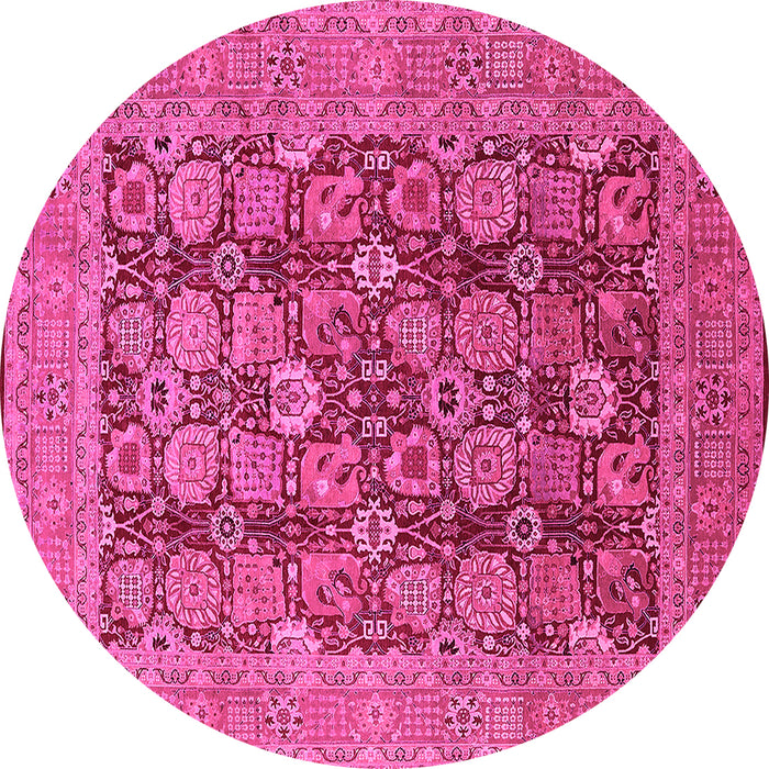 Round Machine Washable Oriental Pink Industrial Rug, wshurb3096pnk