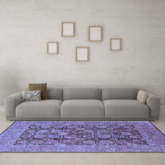 Machine Washable Oriental Blue Industrial Rug in a Living Room, wshurb3096blu