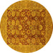 Round Machine Washable Oriental Yellow Industrial Rug, wshurb3096yw