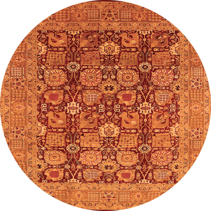 Round Machine Washable Oriental Orange Industrial Area Rugs, wshurb3096org
