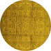 Round Oriental Yellow Industrial Rug, urb3097yw