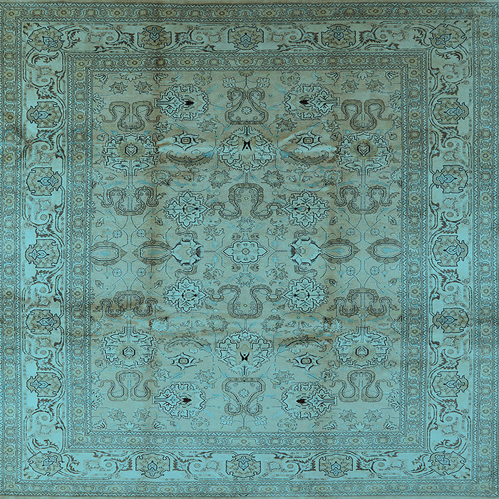 Square Machine Washable Oriental Light Blue Industrial Rug, wshurb3097lblu