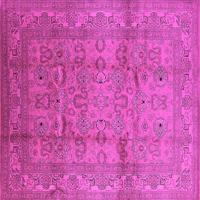 Square Machine Washable Oriental Pink Industrial Rug, wshurb3097pnk
