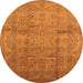 Round Machine Washable Oriental Orange Industrial Area Rugs, wshurb3097org