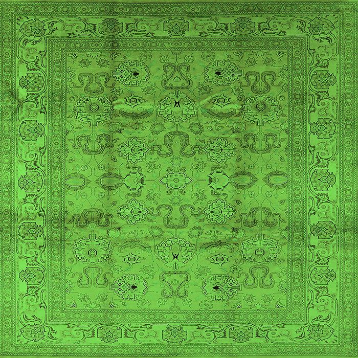 Square Machine Washable Oriental Green Industrial Area Rugs, wshurb3097grn