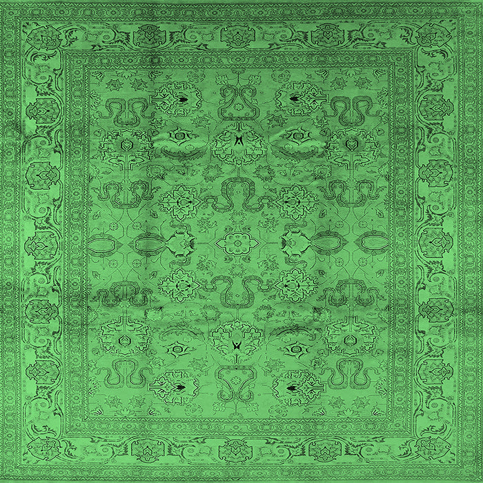 Square Machine Washable Oriental Emerald Green Industrial Area Rugs, wshurb3097emgrn