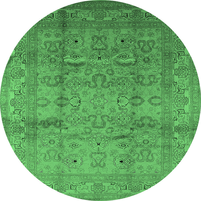 Round Machine Washable Oriental Emerald Green Industrial Area Rugs, wshurb3097emgrn