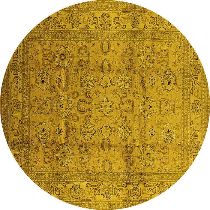 Round Machine Washable Oriental Yellow Industrial Rug, wshurb3097yw