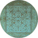 Round Machine Washable Oriental Light Blue Industrial Rug, wshurb3098lblu