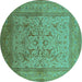 Round Oriental Turquoise Industrial Rug, urb3098turq